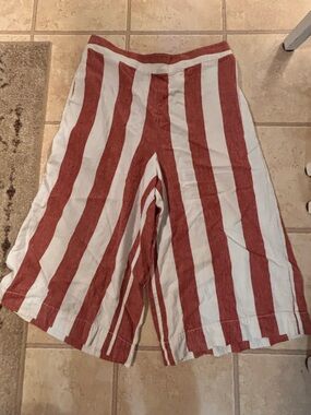 Madewell Rust & White Striped Elastic-Waist Pants